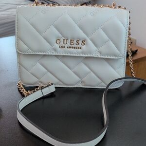NWT GUESS White Quilted Crossbody Bag with Gold Chain